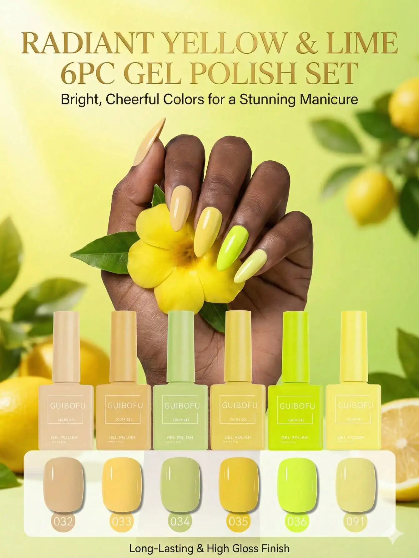 

Набор из 6 штук, 15 мл, желтый, лимонно-кремовый, конфетный цвет, флуоресцентный гель-лак для маникюра, УФ/LED, требует 3-хэтапной обработки.