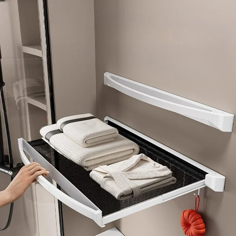 Bathroom telescopic bath towel rack storage rack Bathroom clothes artifact toilet towel rack free punching storage shelf