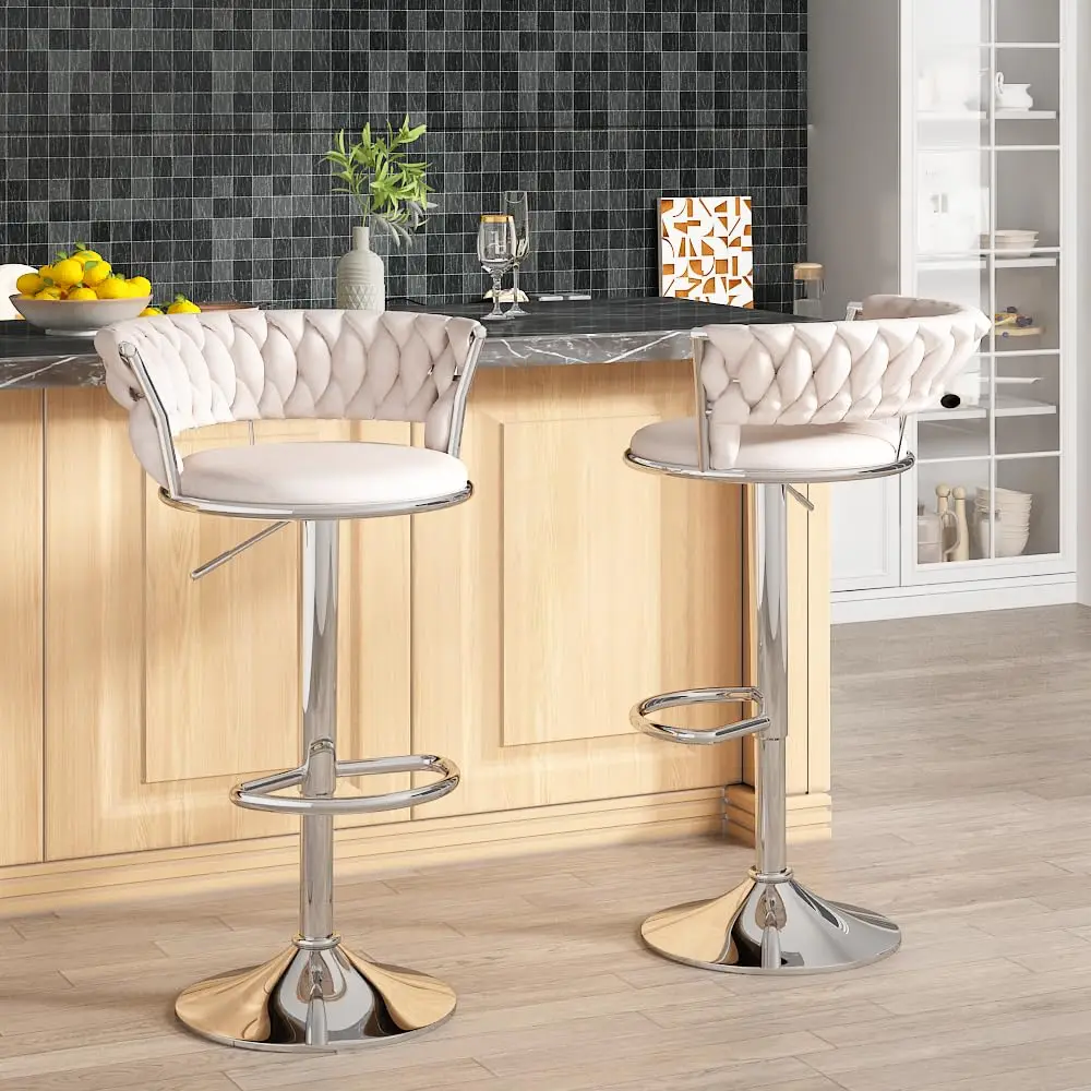 

Velvet Adjustable Height Swivel Low Back Bar Stool Set for Dining Room Breakfast Bar Home Entertaining, Customized