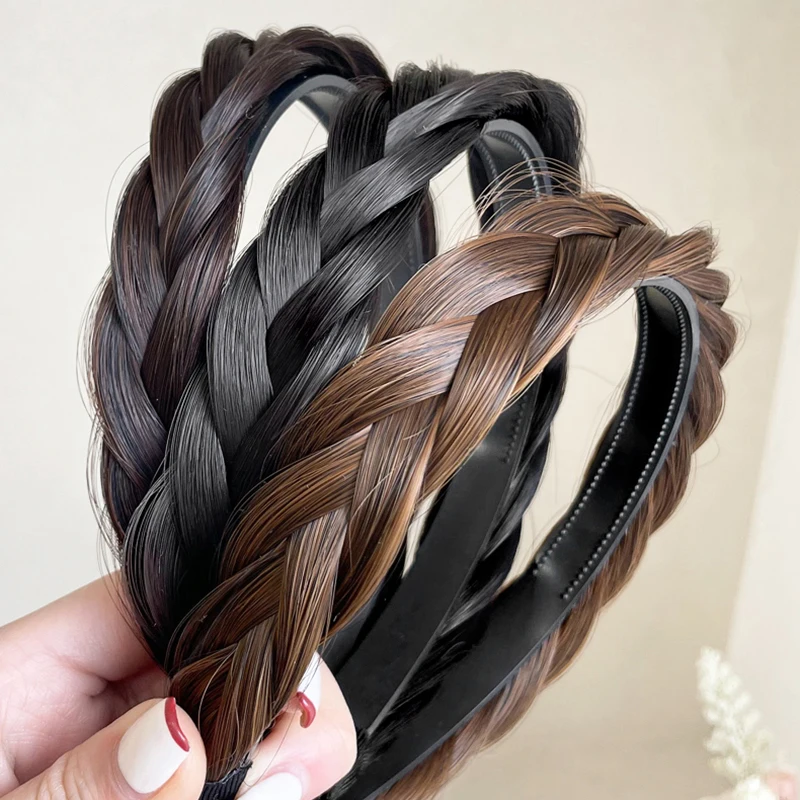 Fashion Wig Twist Headbands for Women Wide Fishbone Braids Hairbands Handmade Retro Head Hoop Hair Styling Headwear Accessories