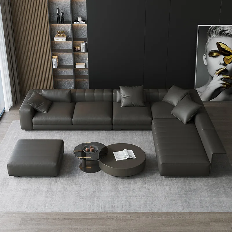 The first layer of cowhide sofa is a simple and modern small apartment