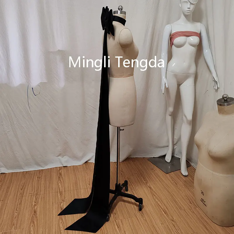 Mingli Tengda-Corbata de lazo negra para novia, accesorios de satén con Pin, silenciador extraíble, nudos de boda