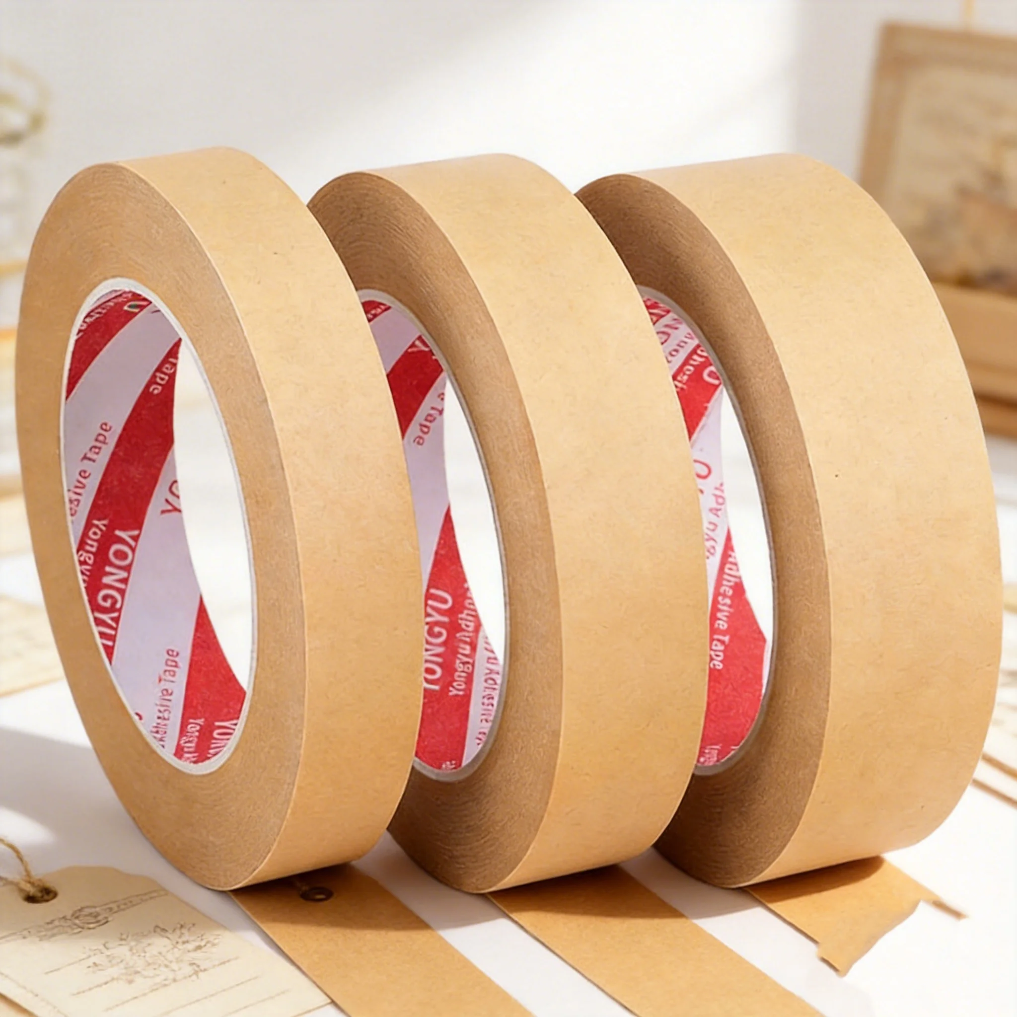 5 Rolls Writable Kraft Paper Tape 50mm x 50m Self Adhesive Eco Friendly Packing Tape for Carton Sealing Shipping Labeling