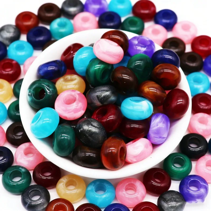 10Pcs/Lot 10 Color Assorted Cat Eye Jelly Color Resin Murano  Charms 14x8mm Round Loose Large Hole European Beads DIY Jewelry