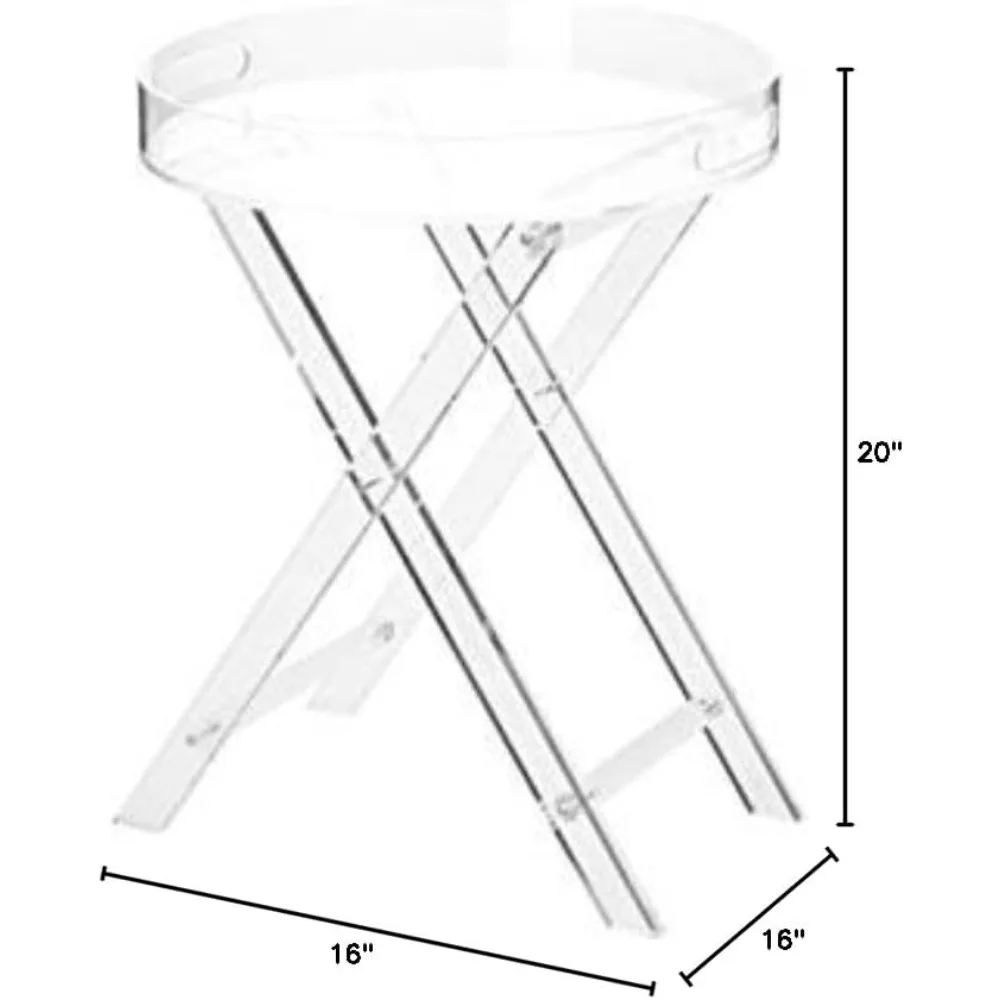 Mesa dobrável acrílica compacta, bandeja redonda para servir, ideal para espaços de escritório e sala, 16 x 16 polegadas, 20 polegadas de altura