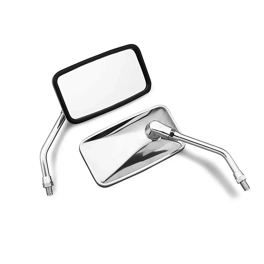 Pair Universal Rectangle Motorcycle Rearview Mirrors 10mm Chrome retrovisor moto mirror moto For Honda Motorbike Scooter E-Bike