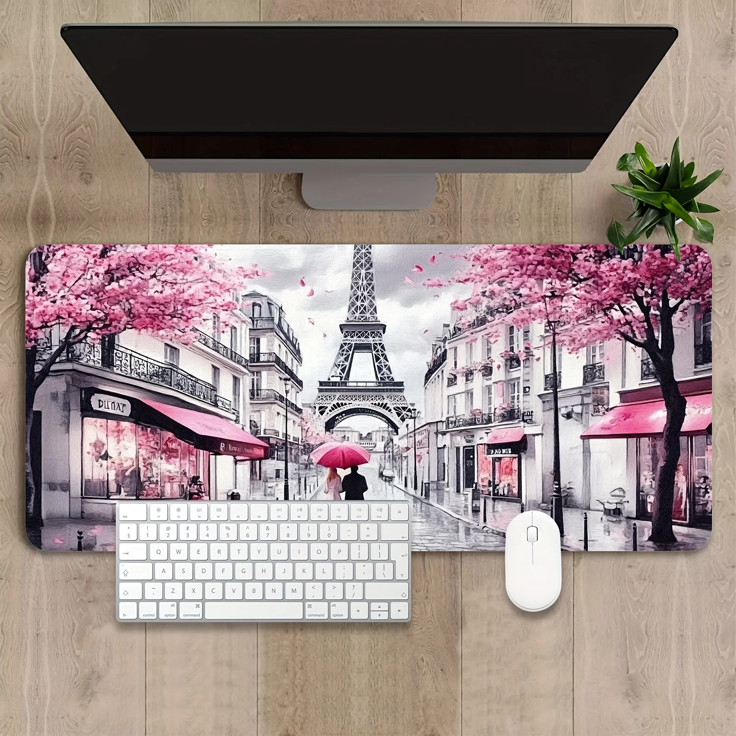 

Large Paris Cherry Blossoms Desk Mat Non-Slip Rubber Gaming Office Mouse Pad Eiffel Tower Pink Trees Mouse Pads Pc Accessories