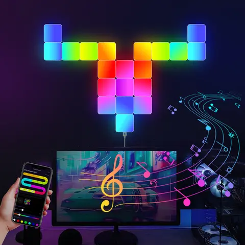 Smart Splicing Quadrilateral LED Wall Lights, RGB DIY Panel Night Lights with Music Sync, Color Changing Ambient Wall Lighting for Game Room, Bedroom & Living Room, Perfect Decor for Christmas, Birthdays, Festivals and Holiday Gifts