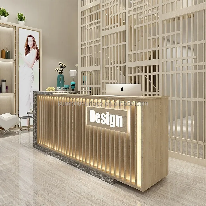 Modern  Large Salon Barber Shop Corner Reception Desk With Light modern front desk reception for salon clothing shop