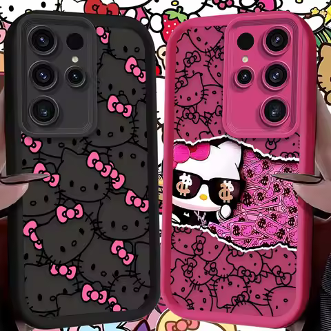 Fashion Money Hello Kitty Soft Case For Samsung Galaxy S24 S23 S25 Ultra S22 S21 Plus FE A56 A36 A26 A16 A06 A15 A25 A35 A55 5G