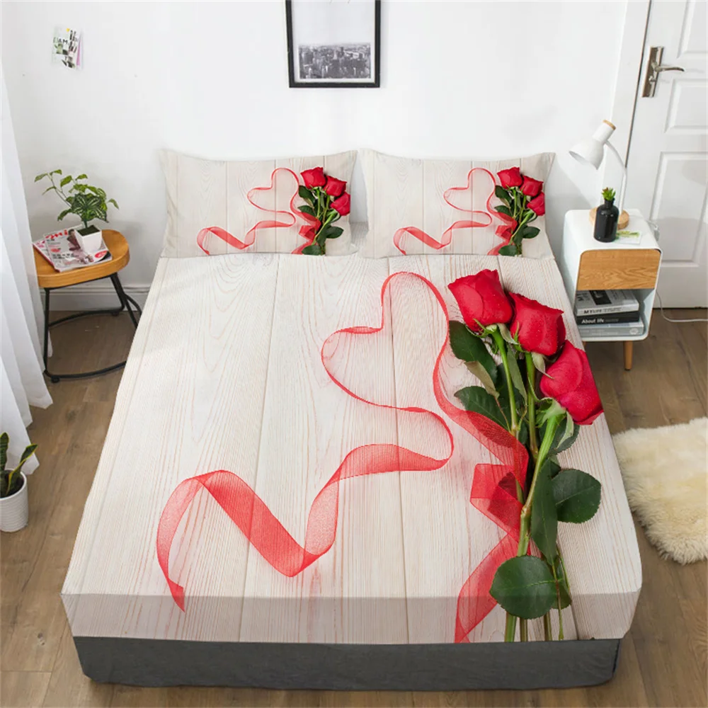 

Rose 3D Comforter Cover Set Woman Girls Twin Bed Sets Home Textiles High End Beds Sheets Suit Cotton Fitted Sheet Bedspreads