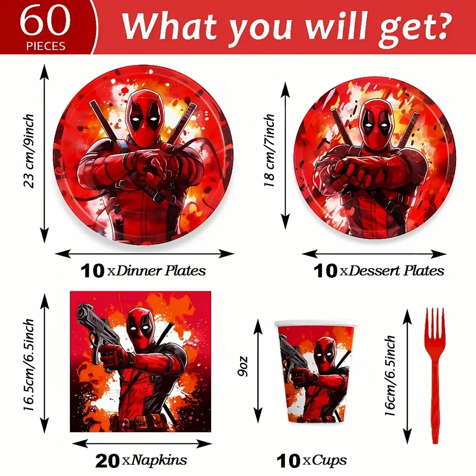 Deadpools-Set de Decoración de cumpleaños para niños, suministros de fiesta con 3 temas, vaso de papel, platillo, tenedor, tejido, Superhéroes, personaje de dibujos animados