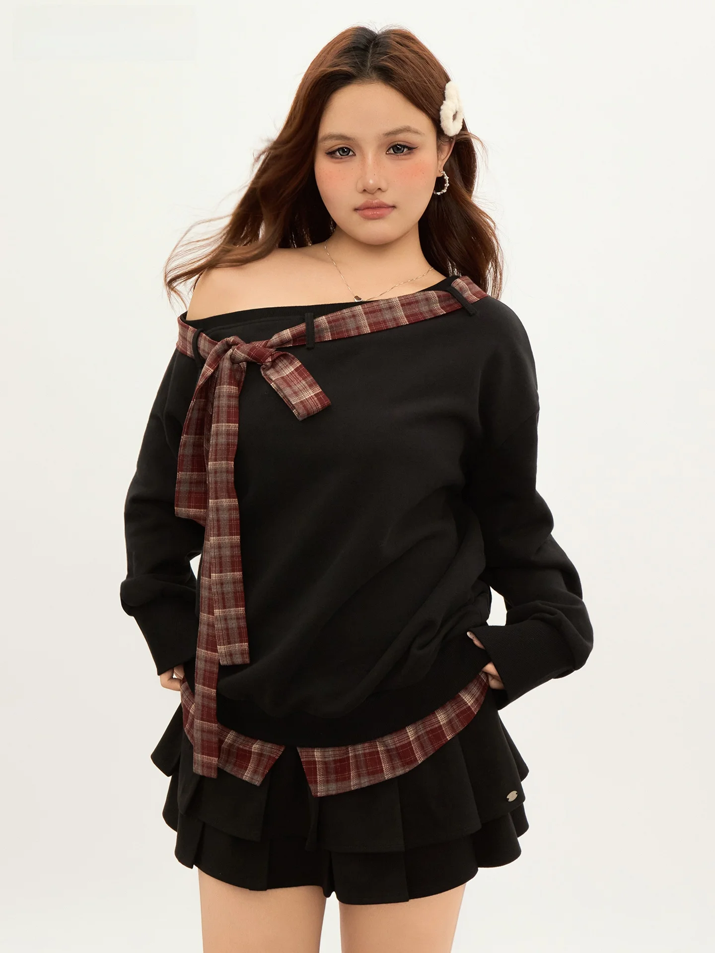 

Стильный оверсайз свитшот Sweet Sle с фруктовым принтом на одно плечо, женская базовая футболка, осенне-зимняя хлопковая футболка большого размера