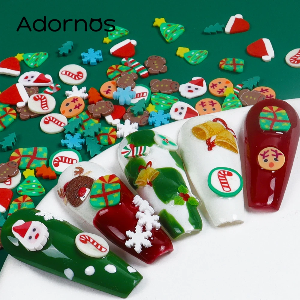 クリスマスネイルアートデコレーションスノーフレーク雪だるまソフト粘土スライスクリスマスギフト新年かわいいクリスマス帽子ジンジャーブレッドネイルパーツ