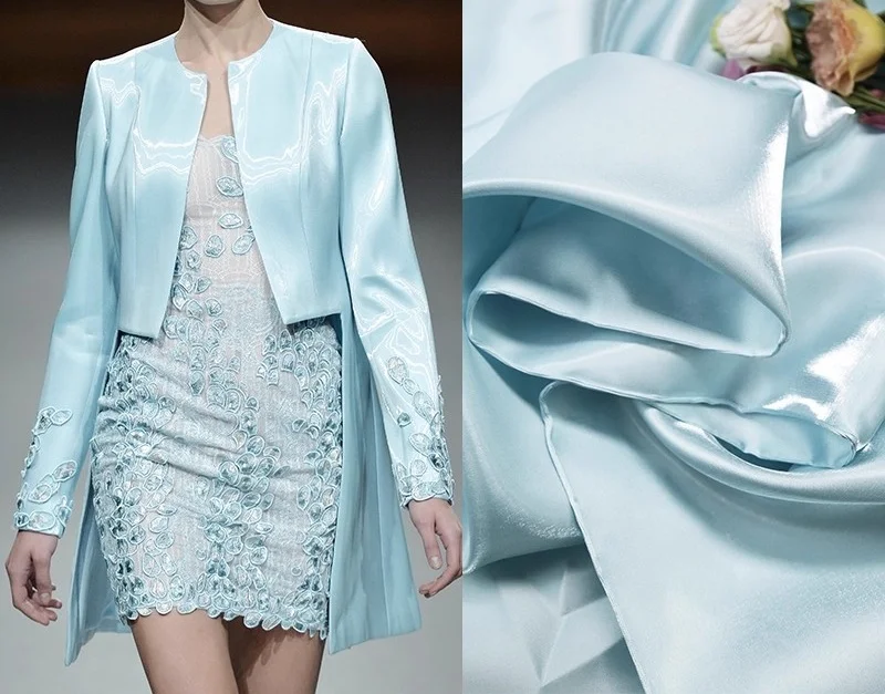 Bright Liquid Water Light Satin Fabric DIY Crisp Sparkling Crystal Satin Sewing Wedding Dress Evening Gown Designer Fabric