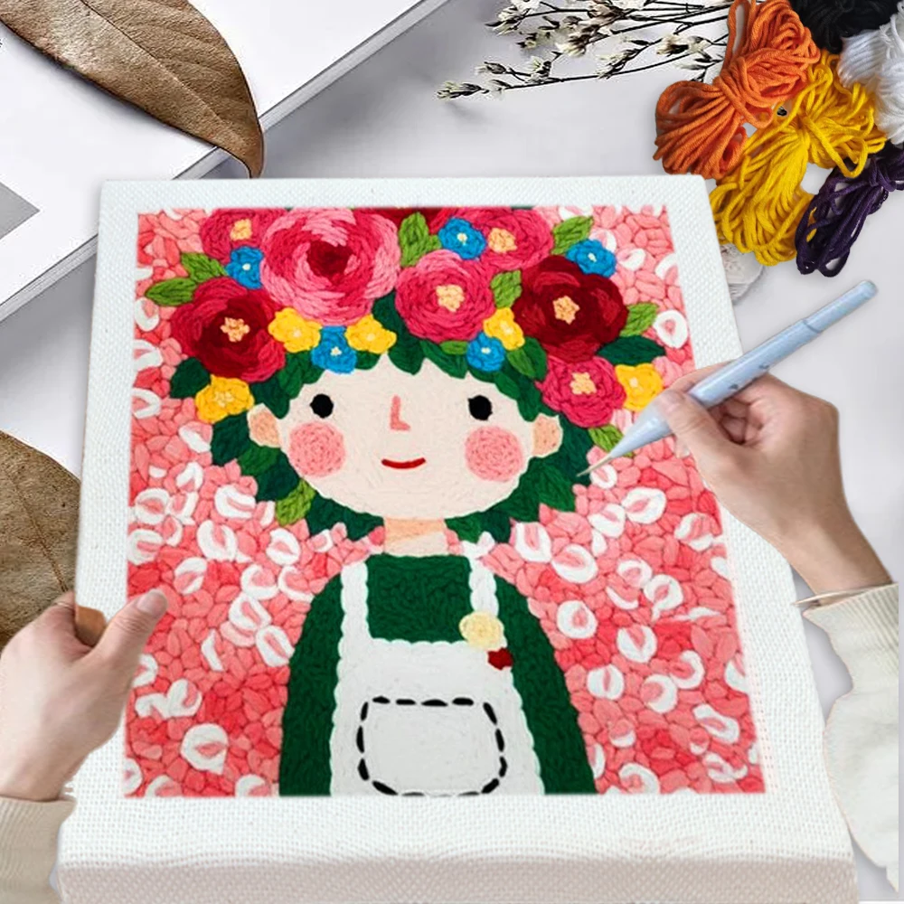 

Punch Needle Embroidery Art Supplies Embroidery Supplies Flowers Girl 25X30CM Punch Needle Kits Adults For Adults Hand Embroider