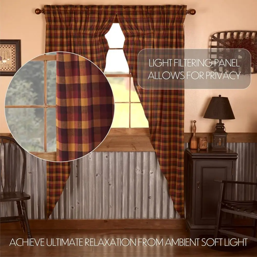 ستائر قطنية بدائية مع جيب قضيب وربطات عنق برباط، أحمر عنابي، زوج لأسلوب المزارع التراثية #3