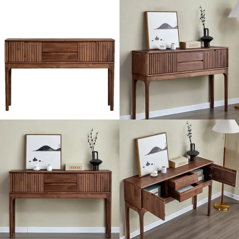 Walnut Solid Wood Entryway Console Table Nordic Long Sideboard for Hallway Foyer Aisle Storage Cabinet New Chinese Style