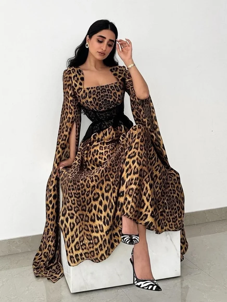 Oisslec Leopardo Vestidos de Baile Sexy Querida Bainha Quinceanera Abraçando Chiffon Ocasião Vestido de Noite Biya2024 ה