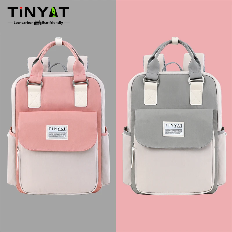 

TINYAT Multi Color Women's Backpack Fashion Color Block School Bag Durable Polyester Multi Pocket Travel Bag for Daily Commuting
