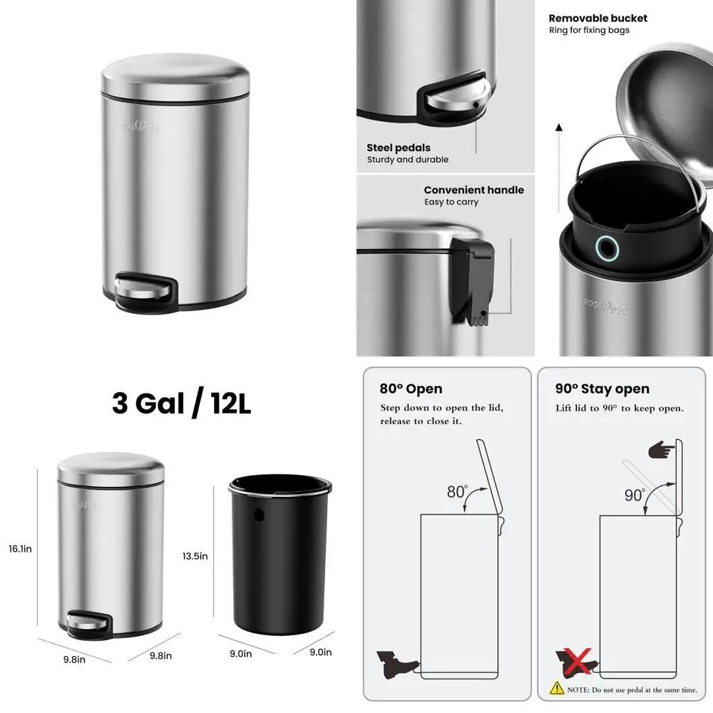 

3-галловый серебряный пластиковый мусорный бак с крышкой для использования в ванной и домашнем офисе
