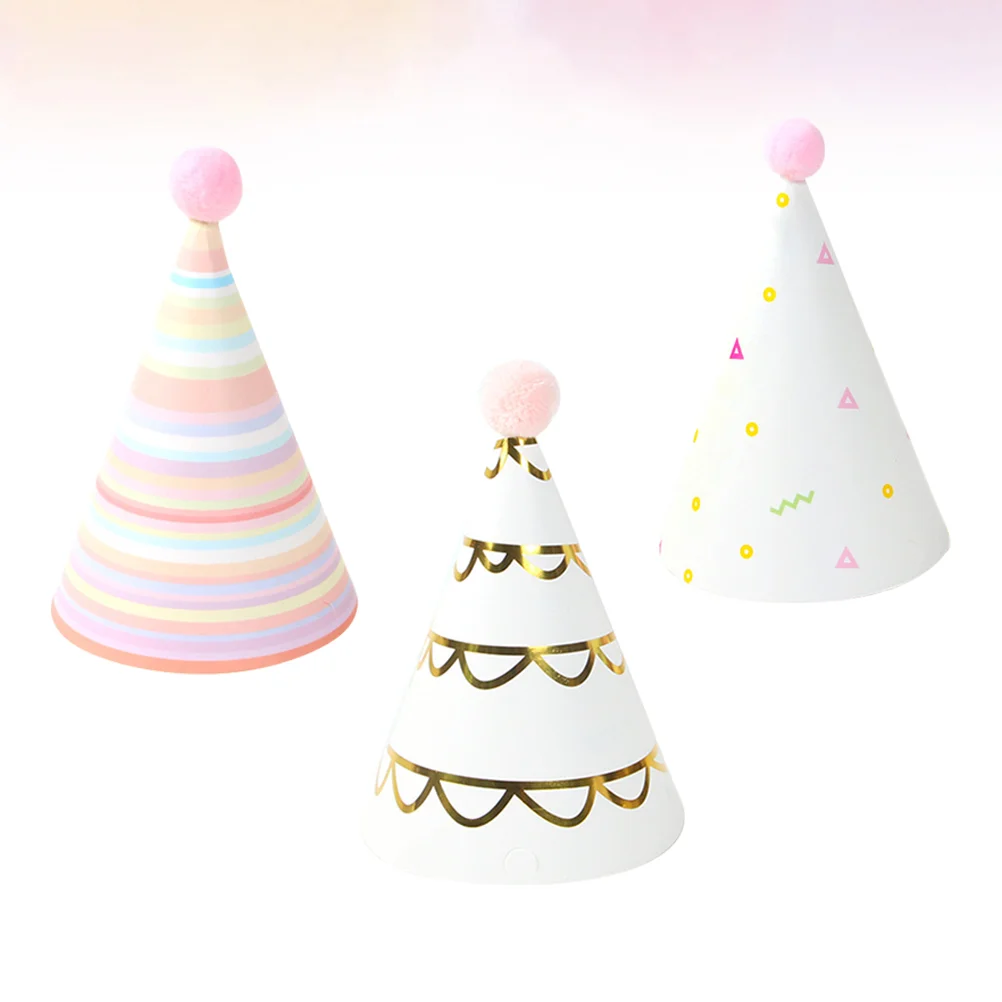 9 Pcs Bronzing Venonat Decoration Pointed Hat Kids Birthday Hats Cute Cap Wool Ball