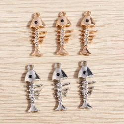 10pcs 11x28mm Cute Alloy Crystal Fish Bone Charms Pendants for Jewelry Making Earrings Necklaces Bracelet DIY Crafts Accessories