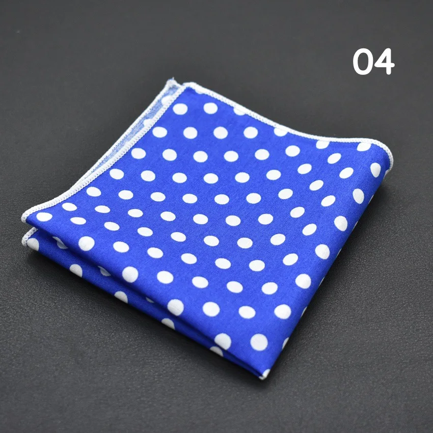 Men\'s Polka Dot Pocket Square Cotton White Navy Handkerchief Formal Dress Wedding Party Suit Scarf Bridegroom Chest Towel Hanky