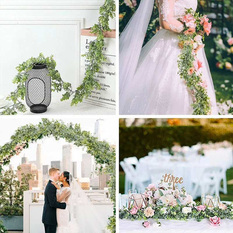 3 Stück künstliche Eukalyptus-Girlande, künstliche hängende Pflanzen, Ranken für Hochzeit, Party, Bogen, Wand, Tisch, Weihnachten, Festival, Heimdekoration – Detail 4