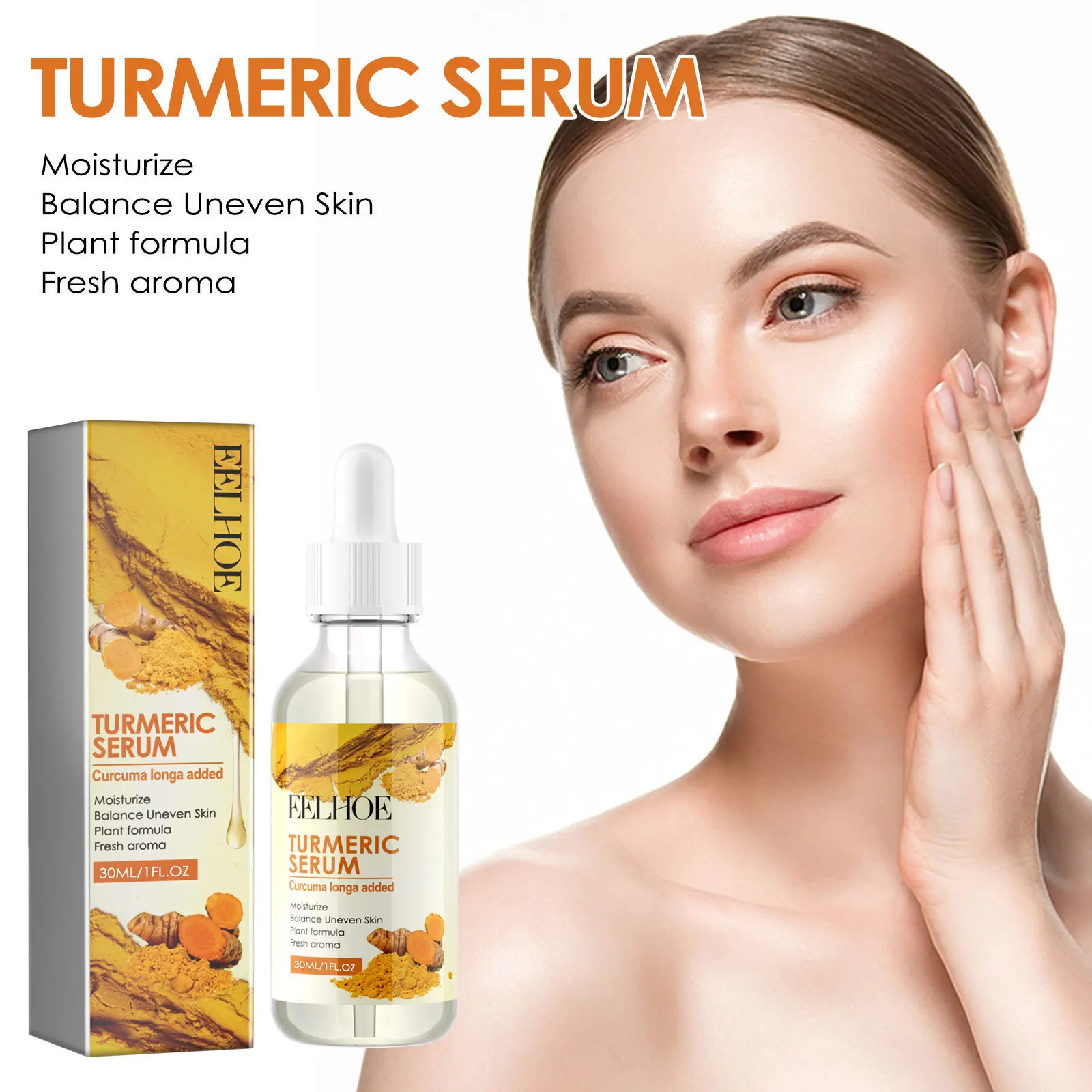 2 pcs Turmeric Serum, Facial Skin Care Dark Spot Fading Anti-Wrinkle Fine Line Moisturizing Improve Skin Tone