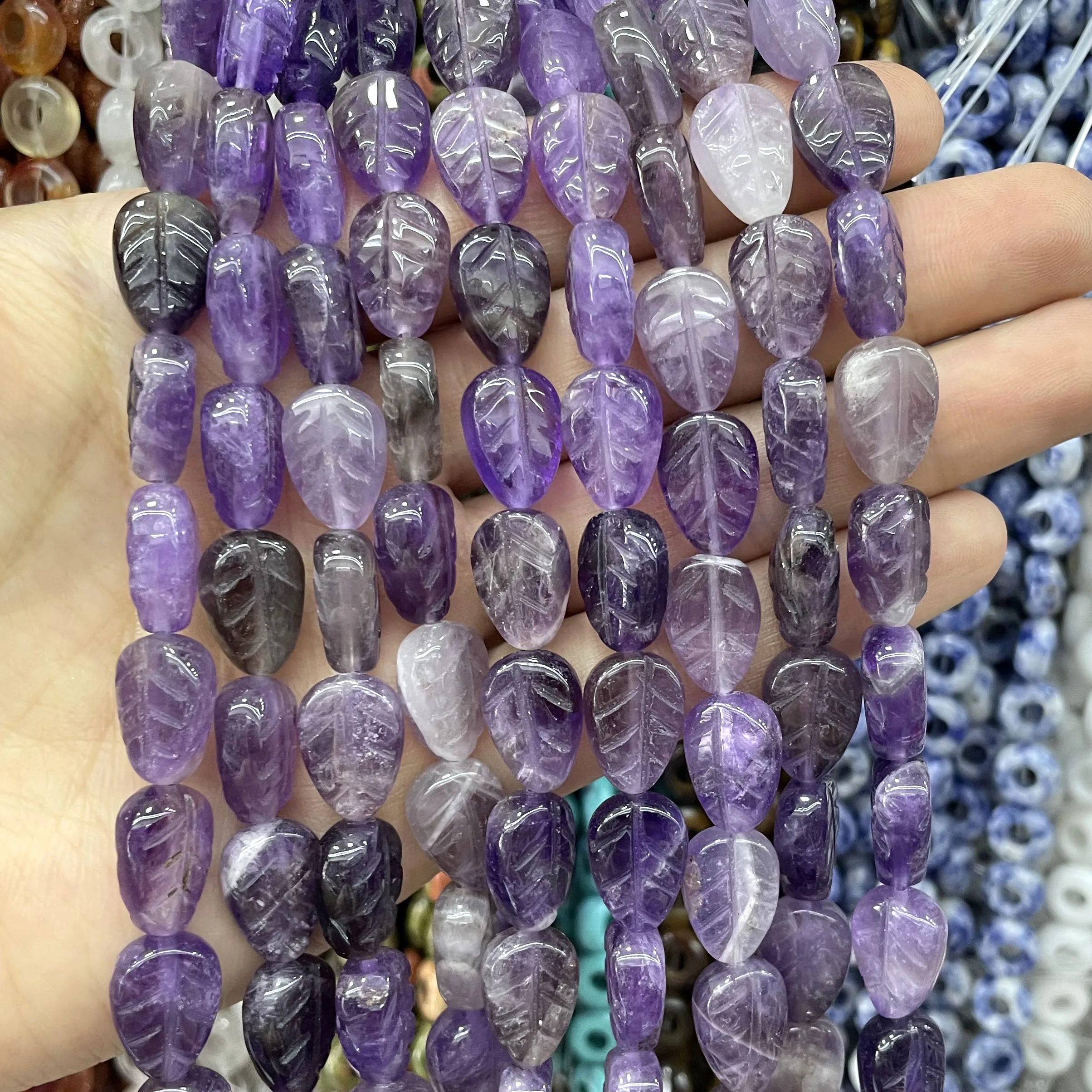10x14mm Naturstein Blattförmige Aventurin-Achat-Quarz-Amethyst Lose Spacer-Perlen für DIY Schmuckherstellung Halsketten Armbänder – Detail 17