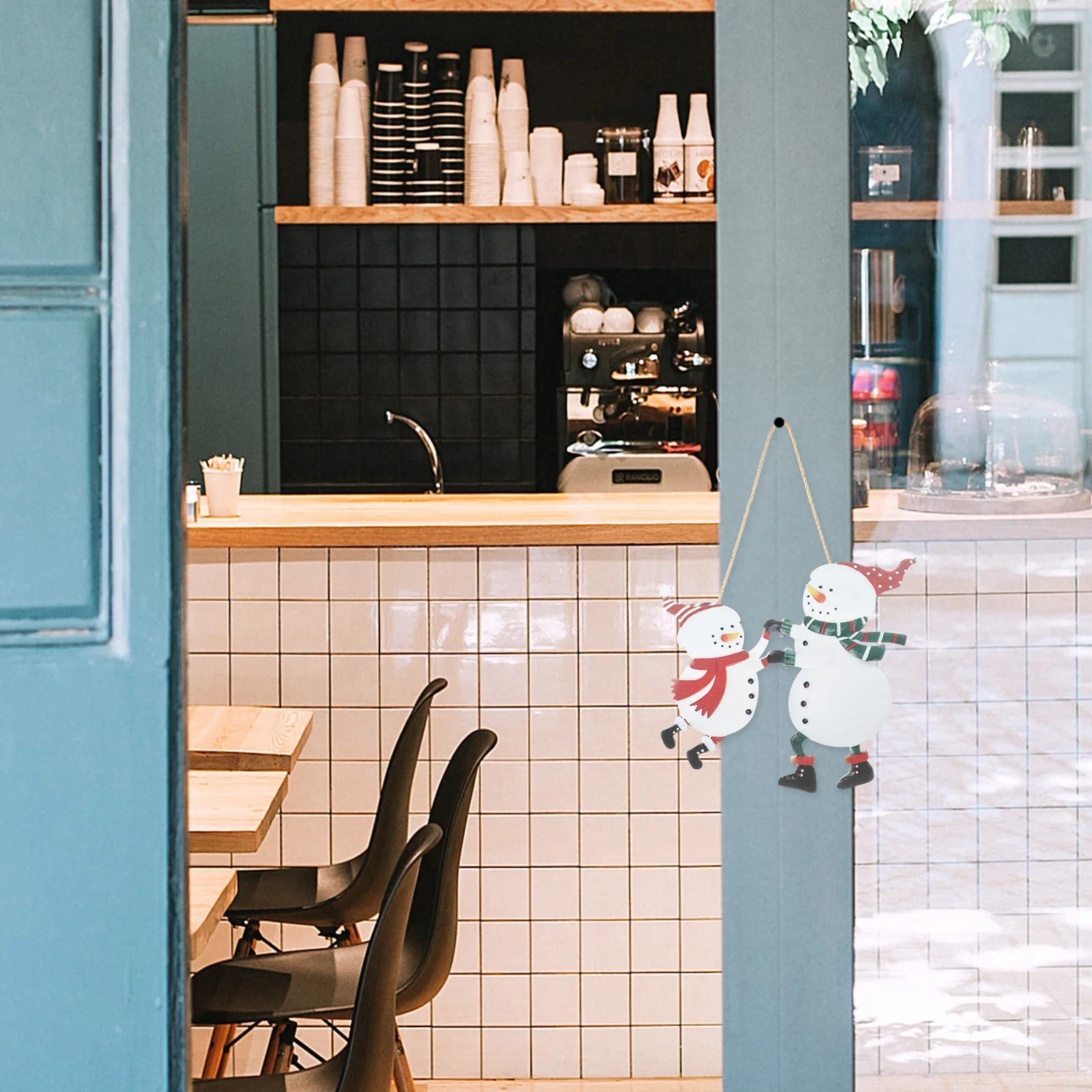 

Xmas Hanging Door Sign Wooden Christmas Decoration with Joyful Snowman Pair for Holiday Party Home Office Wall Decor