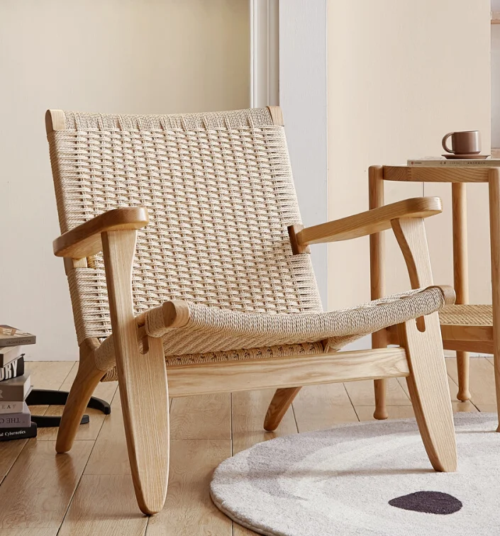 

INS Solid Wood Rattan Home Living Room Balcony Backrest Simple Single Lounge Sofa Chair