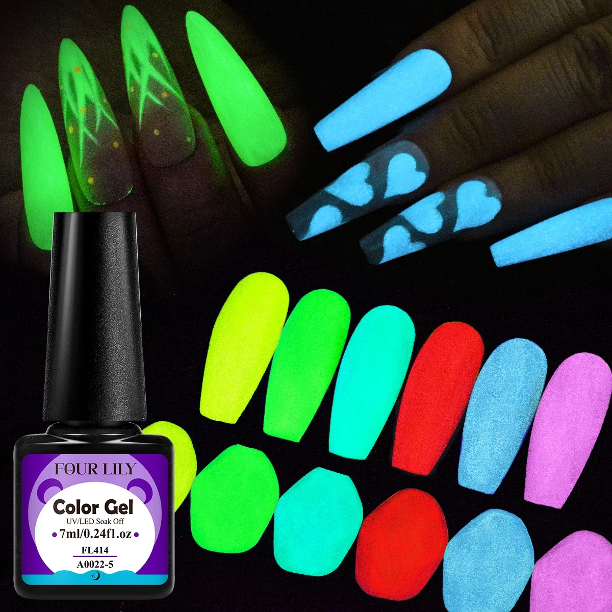 FOUR LILY 7ml Fluorescent Glow-in-Dark Nail Gel Polish Neon Luminous Colorful Long Lasting Soak Off UV LED Gel Nail Art  Vernis