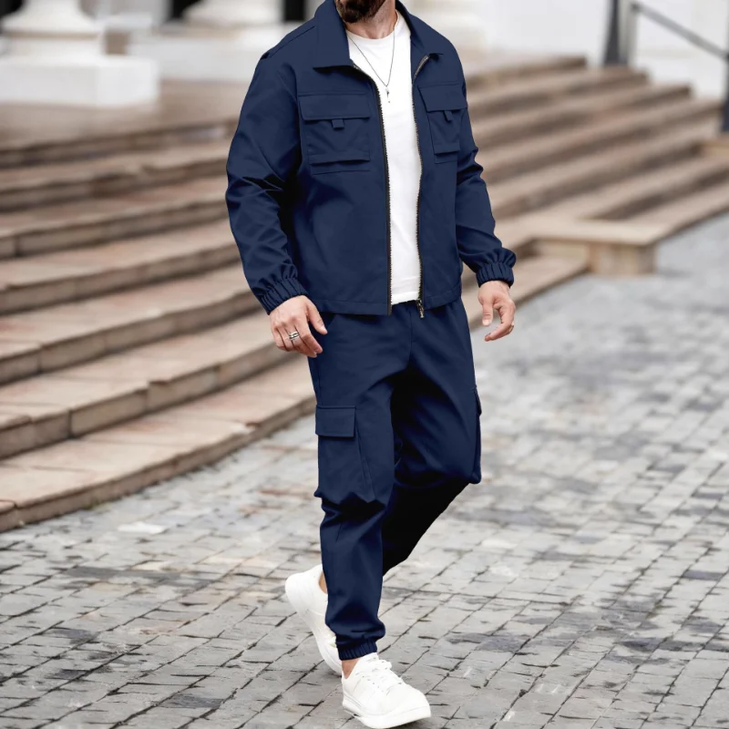 

Men's 2 Piece Cargo Tracksuit Casual Zip Jacket And Jogger Pants Set For Daily Wear