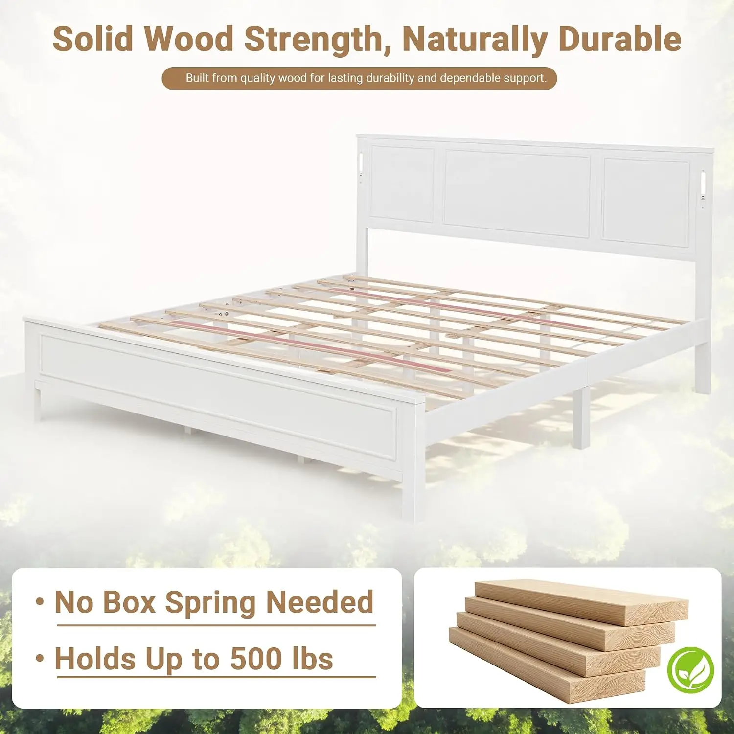 Queen Bed Frame with Headboard, Queen Size Pinewood Platform Bed Frame with LED Lights and USB Charging Station,, Customized - view 4