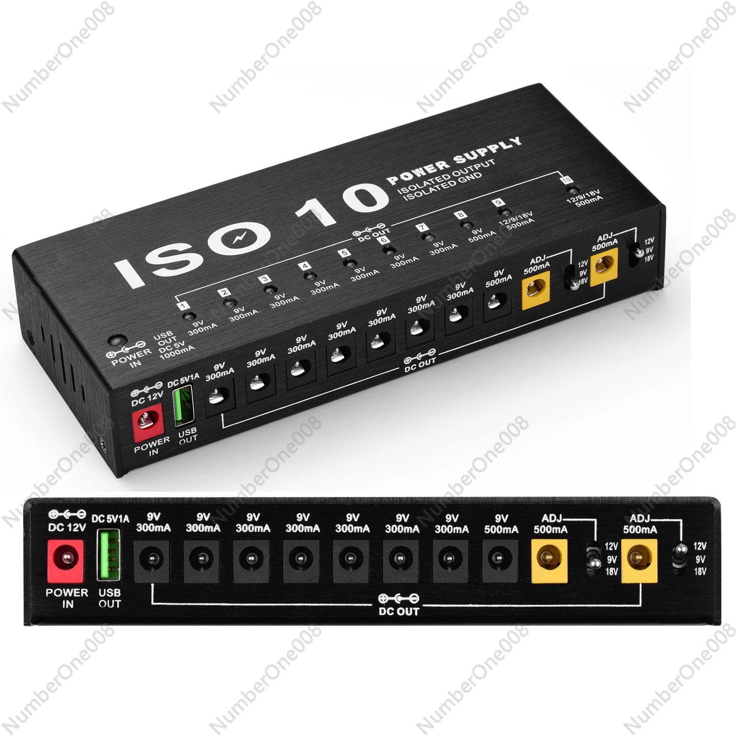 ISO-10 Guitar Power Supply Effect Pedal 10 Isolated Station Power Supply DC Outputs/ 5V USB Port Output for 9V 12V 18V