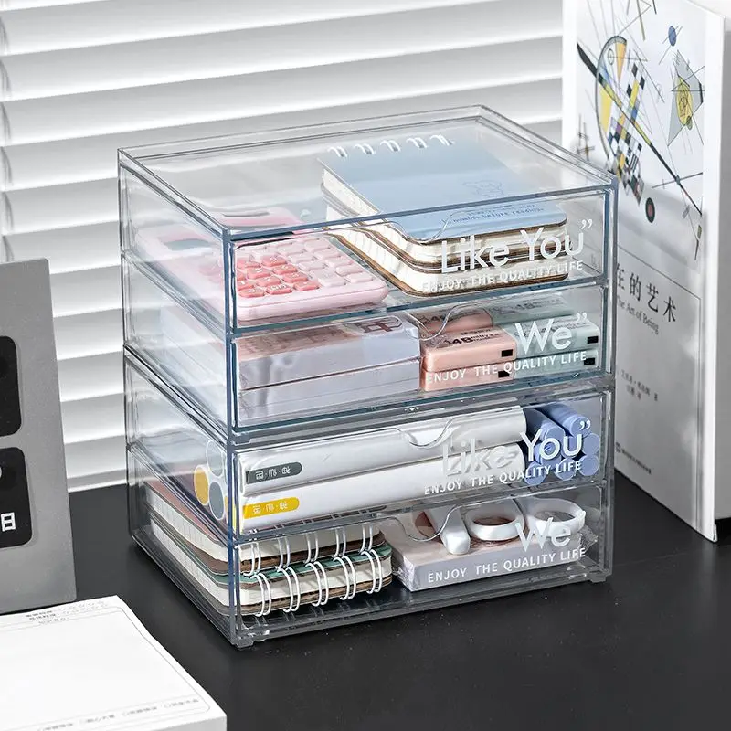 Stackable Clear Bin Stationery Office Supplies Organizer Drawer Organize Eyeshadow Palettes,Cosmetics Vanity Home Storage Box