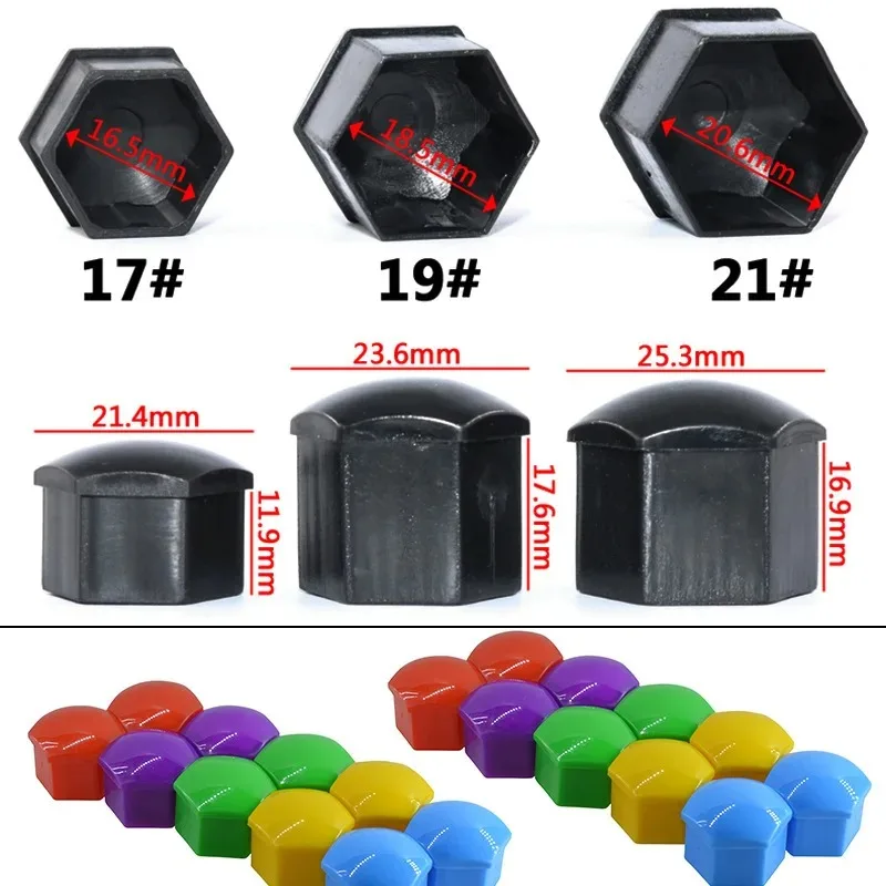 

20 Pcs Car Wheel Nut Caps 17mm/19mm/21mm Auto Hub Screw Cover Black Plastic Anti Dust Car Wheel Nut Bolt Covers Tire Accessories