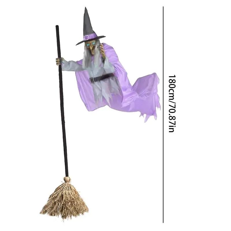 6 Feet Halloween Decoration Voice Control Purple Witch Large broom Hanging Ghost LuminousSoundmaking Bar Ghost House Horror