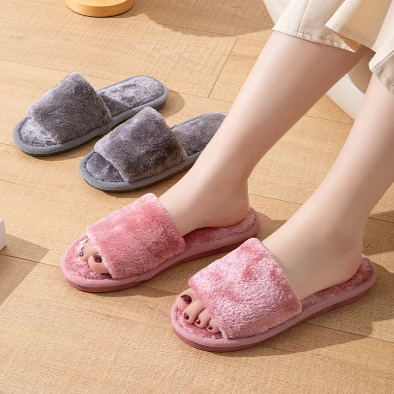 Flauschige Hausschuhe für Damen, Heimmode, Designer-Schuhe, Mädchen, beliebt, lässig, Plattform, Innenfell, Rutschen, Damen, Wohnungen, offene Spitze, elegant