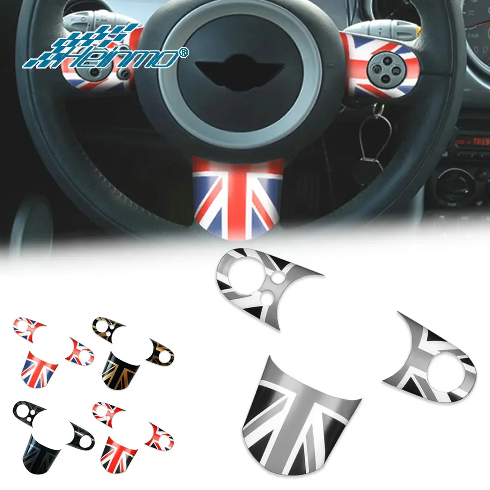 

1set Car Steering Wheel Panel Cover Stickers For Mini Cooper R50 R52 R53 Car Accessories Union Jack Interior Button Trim Case