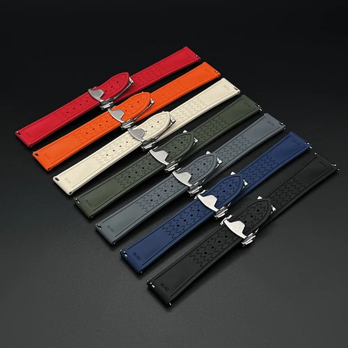 Imagen 2 del producto Correa de reloj desplegable deportiva con patrón tejido de alta calidad, correa de reloj de goma FKM de 20mm, 21mm y 22mm