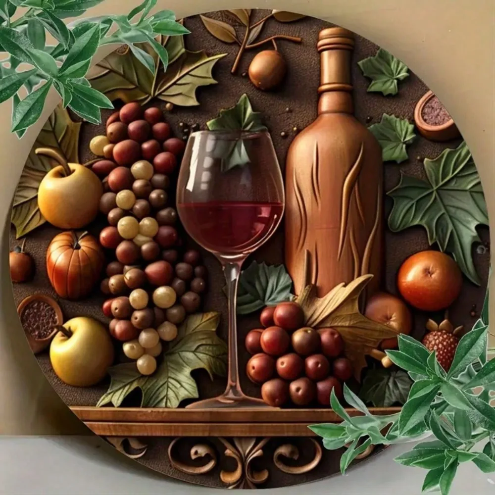 Wine And Grape Metal Wall Decor – 1pc 88inch Round! Carved Decorative Plaque For Cafe, Office & Home Wall Art | Local Delivery