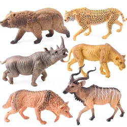 Oenux Wild Animal Brown Bear Wolf Rhinoceros Cheetah Goat Horse Elephant Model Action Figures Educational Cute Kids Toy Gift