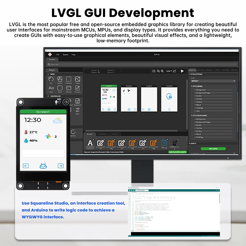 لوحة تطوير ESP32-S3 مع شاشة ملونة 2.8 بوصة معالج ثنائي النواة واي فاي بلوتوث AI لوحة عرض ذكية واجهة من النوع C