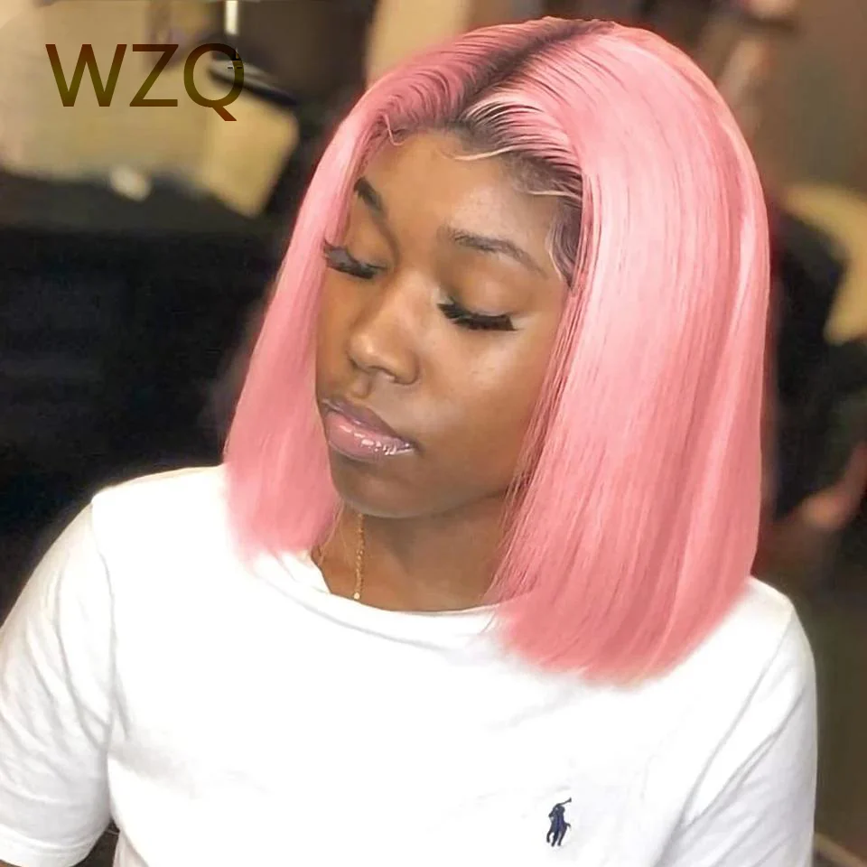 

HD Glueless Ombre Pink Red Straight Short Bob Wig 13x4 Lace Front Human Hair Wigs Pre Plucked 13x6 Lace Frontal Wig For Women