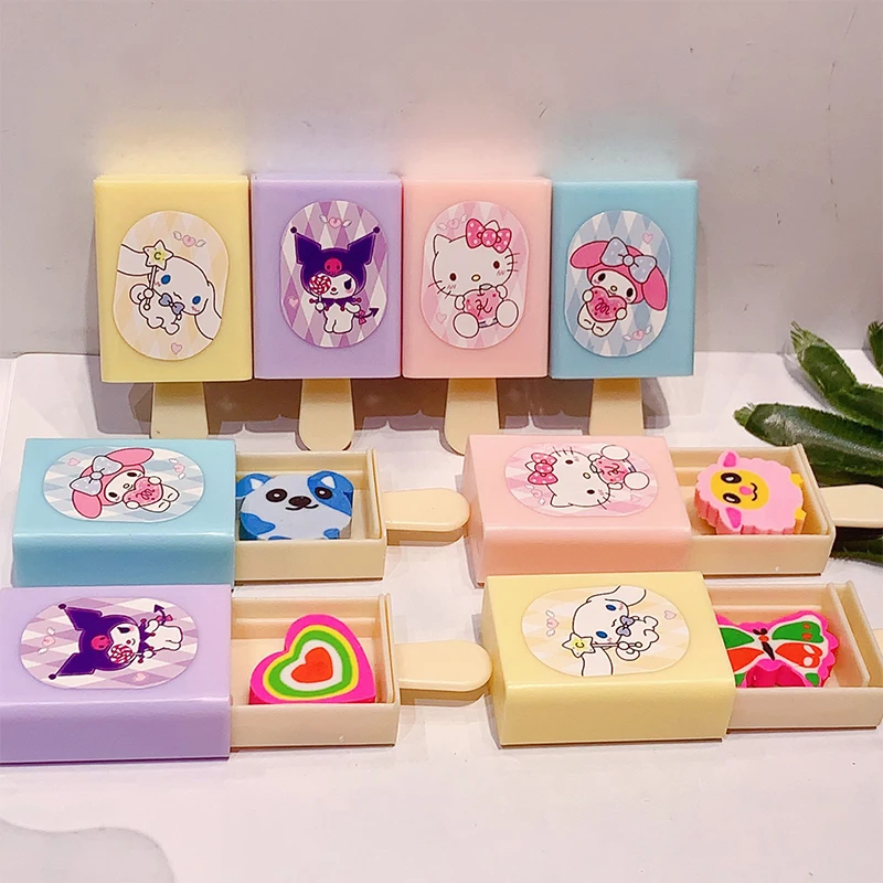 Kawaii Cinnamoroll Melody Cartoon Fun Magic Box Eraser Creative Ice Cream Drawer Modeling Eraser Student Stationary Kids Gift