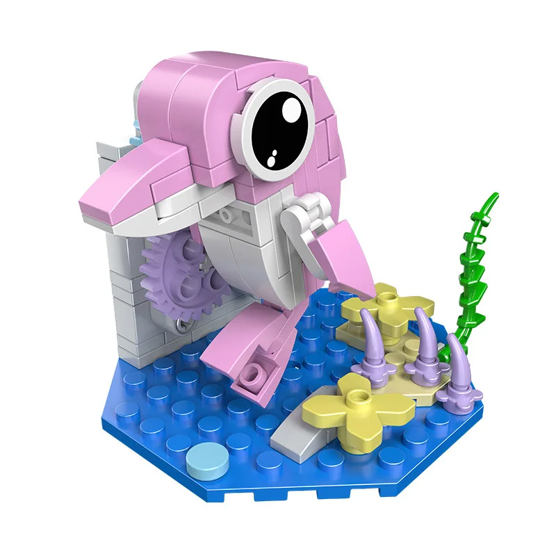 Ocean World  Turnable Building Blocks Sea Turtle Octopus Dolphin Shrimp Model Bricks Desktop Deco Children Birthdays Gifts Toy