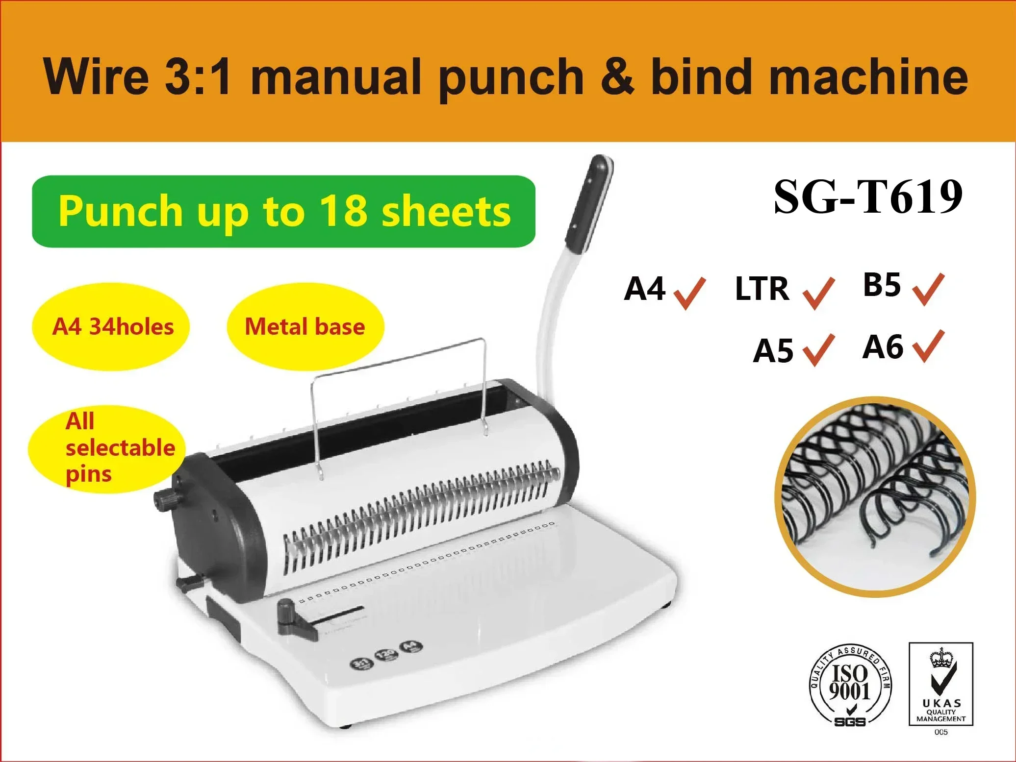 SG-T619 3:1 34 Holes Manual Wire Paper Binding Machine Exercise Book Wire Manual Binding Machine